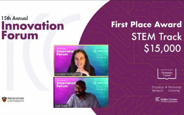 A slide announcing Sujit Datta as first place $15,000 Innovation Forum winner