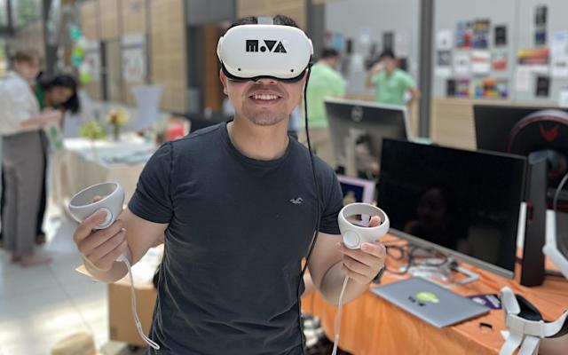 Student with a VR headset on